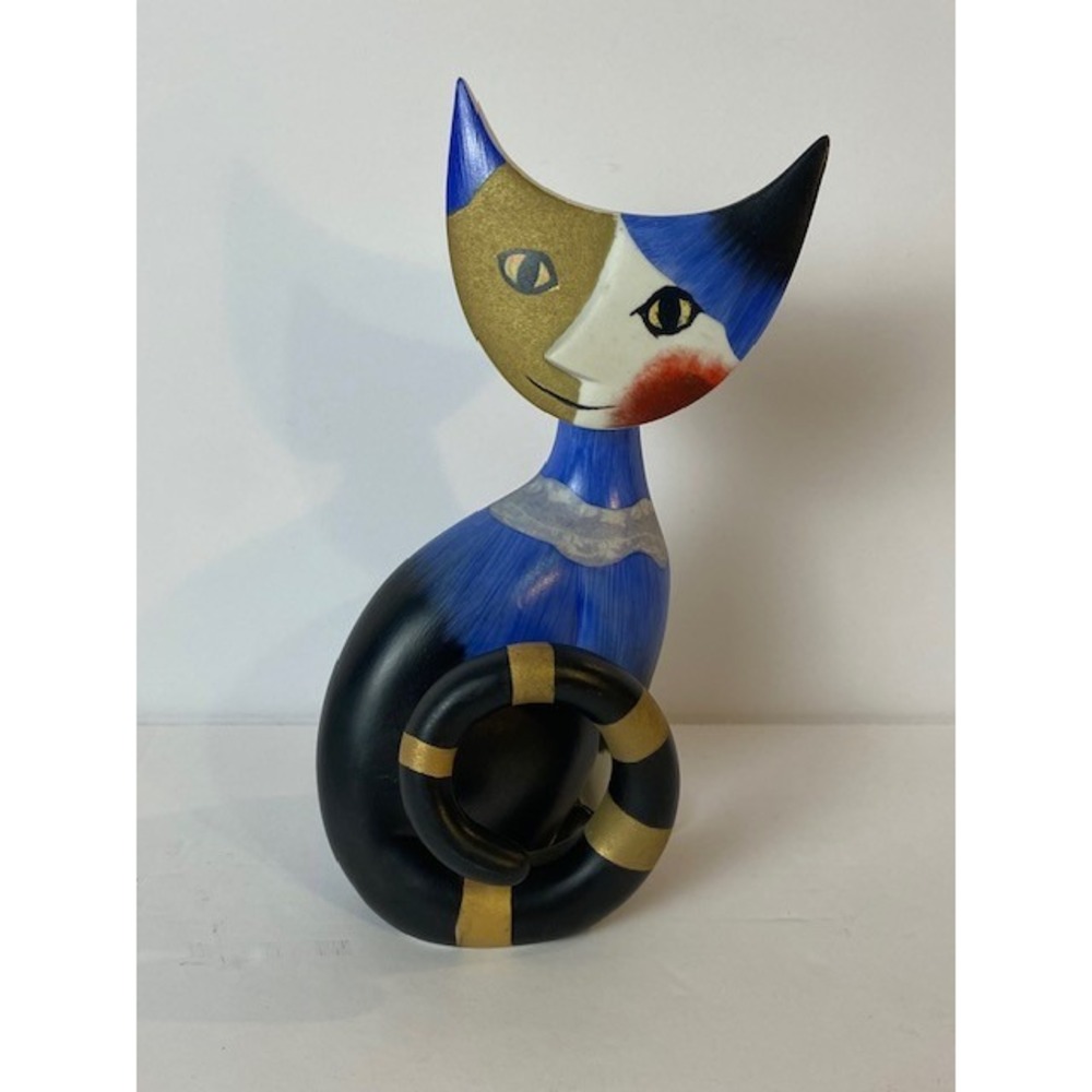 Goebel Rosina Wachtmeister Massimo Cat Figurine Blue Black Gold Porcelain Art